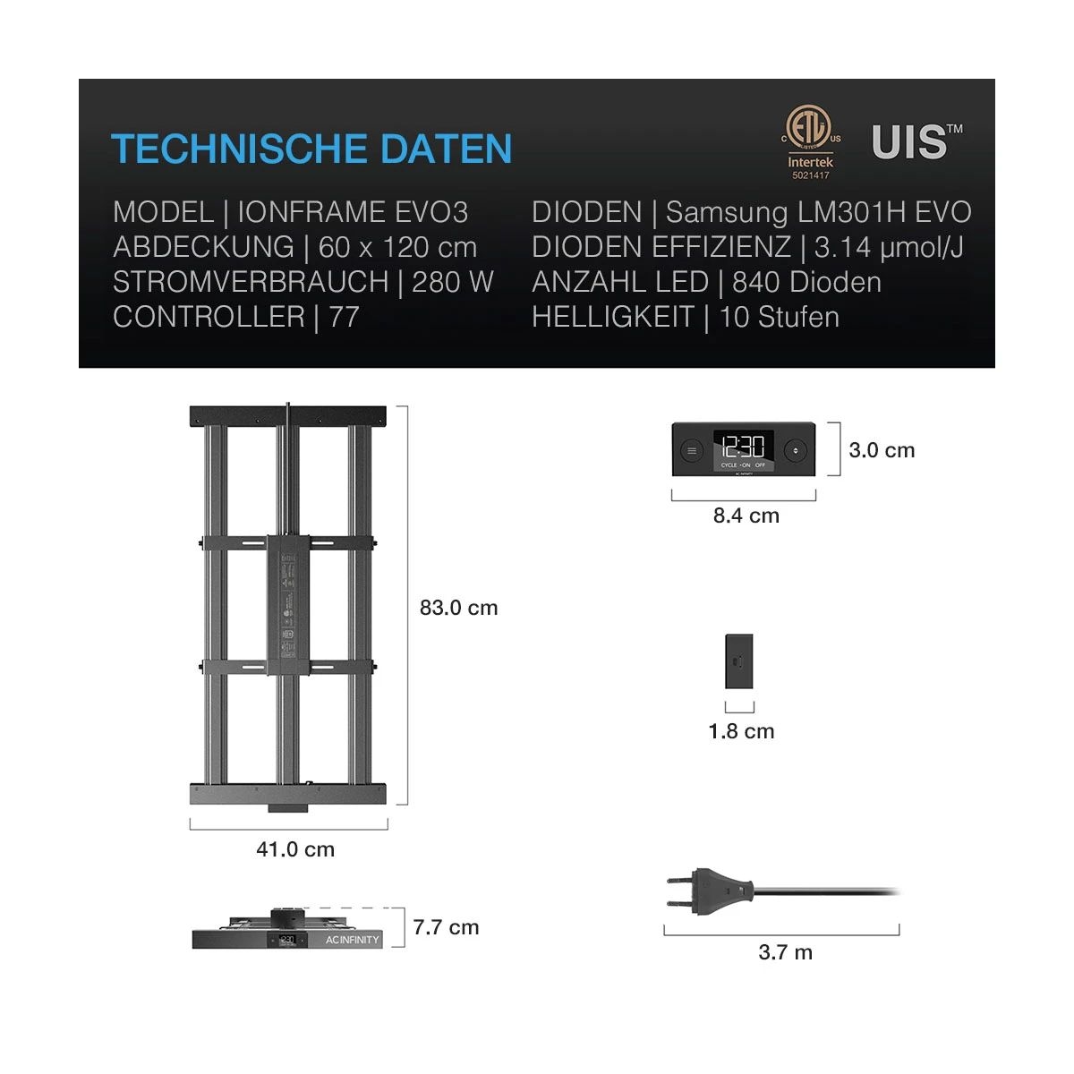 AC Infinity IONFRAME EVO3 280w 120*60