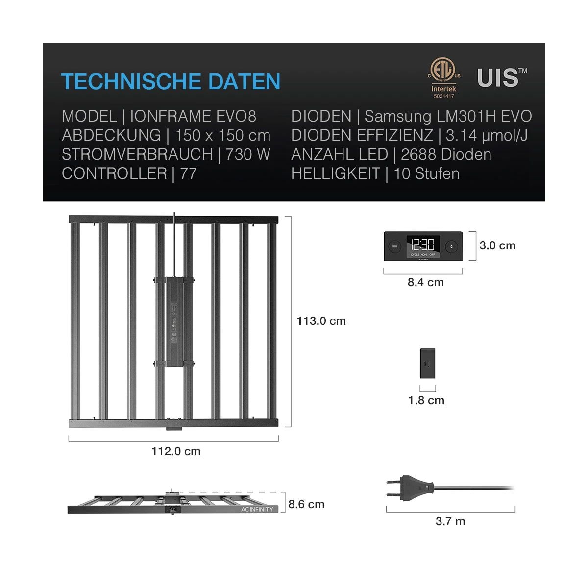 AC Infinity IONFRAME EVO8 730w 150*150